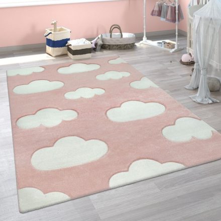 3D hatású puha gyerekszőnyeg játszószőnyeg felhő mintával pink 240x340 cm