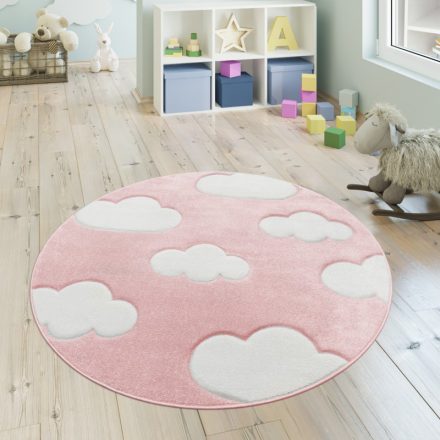 3D hatású puha gyerekszőnyeg játszószőnyeg felhő mintával pink 120 cm kör