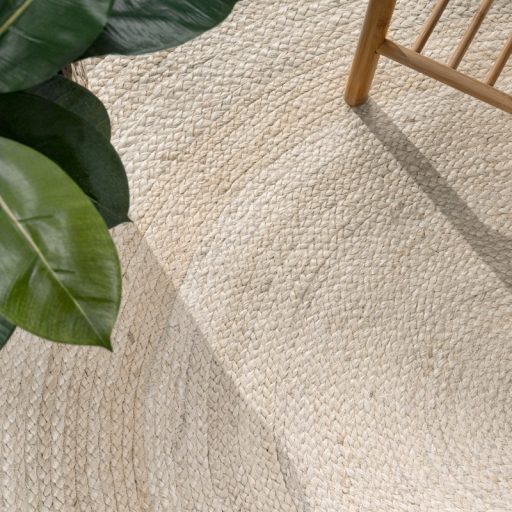 Kerek szonyeg - nappali szonyeg, kezi szovesu, egyszinu, feher, 120 cm kor