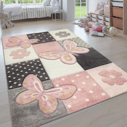 3D puha gyerekszőnyeg játszószőnyeg pasztel - rózsaszín pillangó 120x170 cm