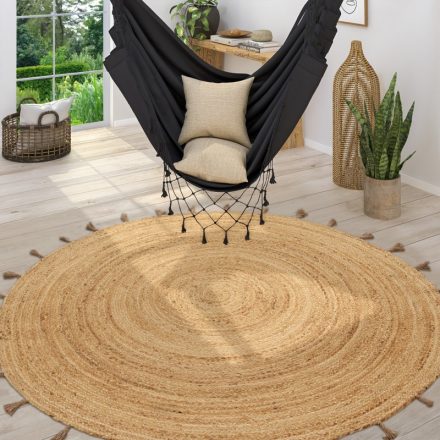 Natur kézi szövésű design juta szőnyeg nappaliba 100 cm kerek szőnyeg