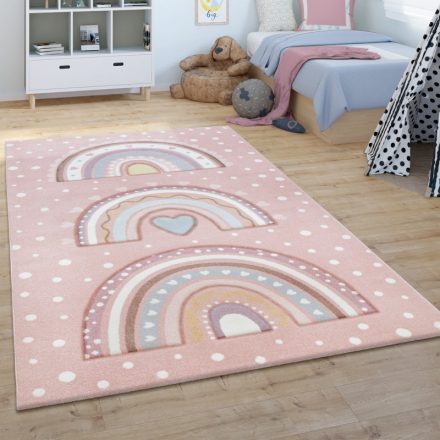 Gyerekszőnyeg szivárvány szőnyeg lányoknak - rózsaszín 120 cm kör alakú