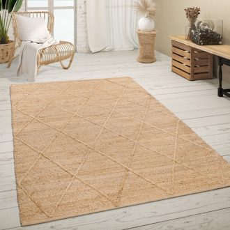 Kezi szovesu nappali szonyeg - juta, geometria mintaval, natur, 60x100 cm