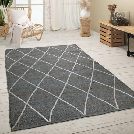 Kézi szövésű szőnyeg nappaliba skandináv stílusú mintás antracit 60x100 cm