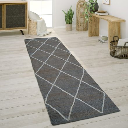 Kézi szövésű szőnyeg nappaliba skandináv stílusú mintás antracit 80x250 cm