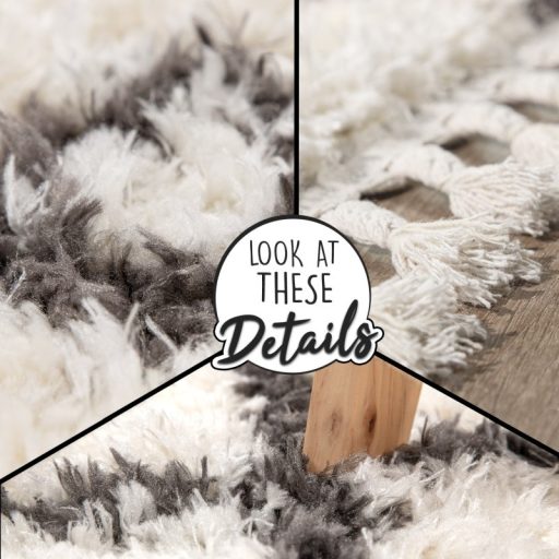 Shaggy szonyeg - skandinav stilusu, rojtos, geometria mintas, krem, 80x150 cm