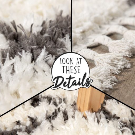 Kerek shaggy szonyeg - skandinav stilusu, rojtos, geometria mintas, krem, 120 cm kor