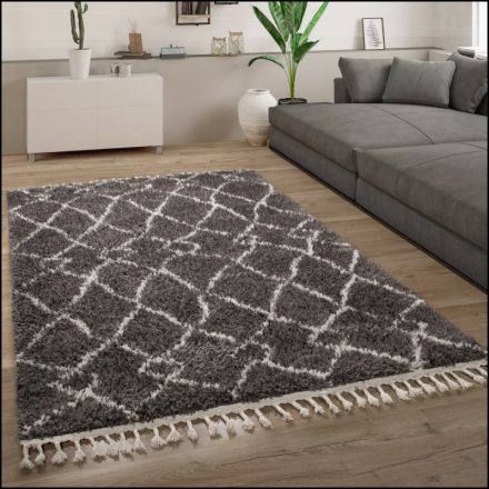 Shaggy szőnyeg nappaliba skandináv stílusú rojtos geometria mintás - antracit 60x100 cm