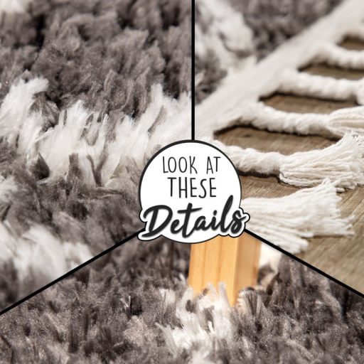 Shaggy szonyeg - skandinav stilusu, rojtos, geometria mintas, antracit, 60x100 cm