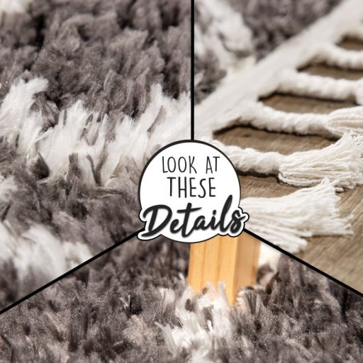 Kerek shaggy szonyeg - skandinav stilusu, rojtos, geometria mintas, antracit, 200 cm kor