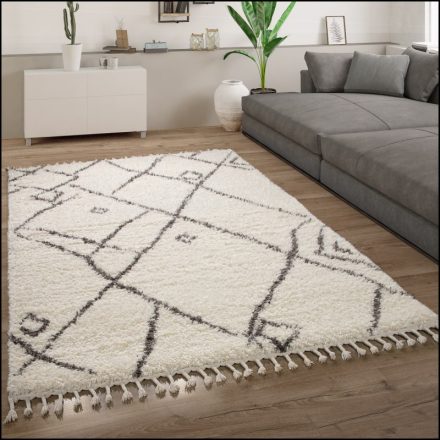 Shaggy szőnyeg nappaliba skandináv stílusú rojtos - krém 240x340 cm