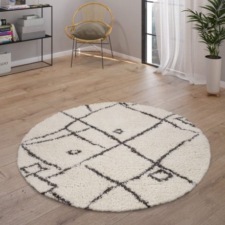 Shaggy szőnyeg nappaliba skandináv stílusú rojtos - krém 120 cm kör alakú