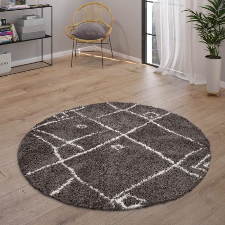 Shaggy szőnyeg nappaliba skandináv stílusú rojtos - antracit 120 cm kör alakú