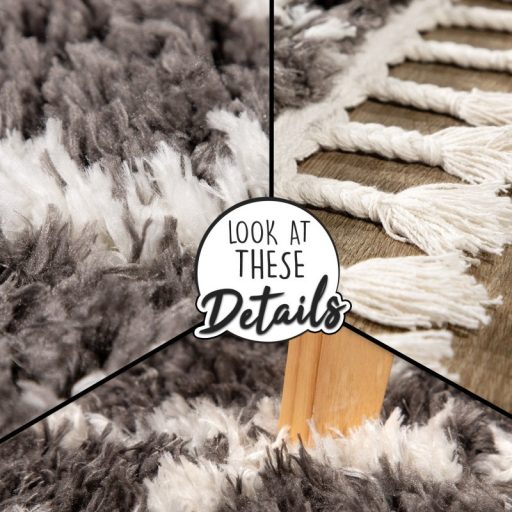 Kerek shaggy szonyeg - skandinav stilusu, rojtos, antracit, 200 cm kor