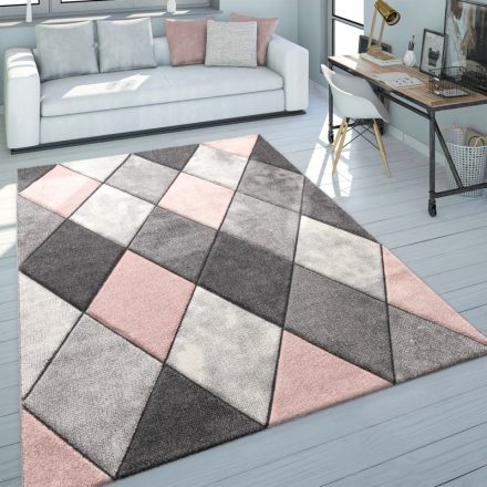 Pasztel 3D hatású modern szőnyeg gyémánt mintával - rózsaszín szőnyeg 80x150 cm