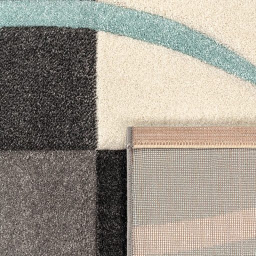 Modern nappali szonyeg - 3D hatasu, pasztell, turkiz, negyzetek, 80x150 cm