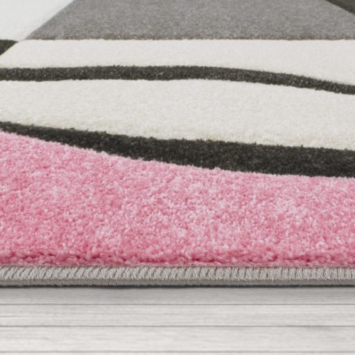 Modern nappali szonyeg - 3D hatasu, pasztell, rozsaszin, negyzetek, 80x300 cm