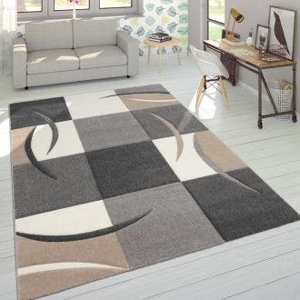 Modern nappali szonyeg - 3D hatasu, pasztell, taupe, negyzetek, 80x150 cm