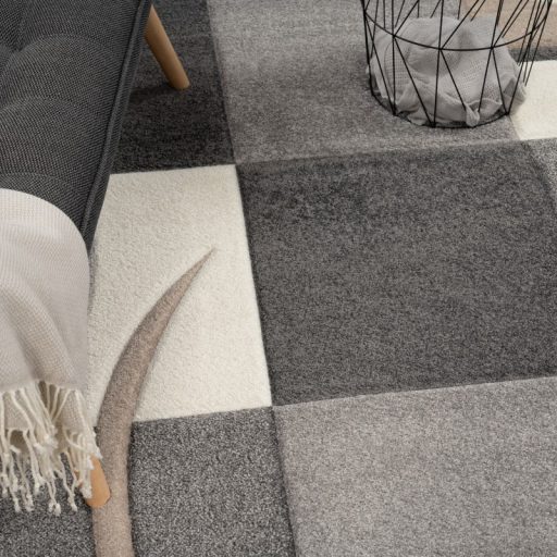 Modern nappali szonyeg - 3D hatasu, pasztell, taupe, negyzetek, 80x150 cm