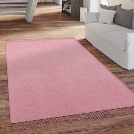Kézi szövésű rojtos szőnyeg egyszínű - rózsaszín 80X250 cm