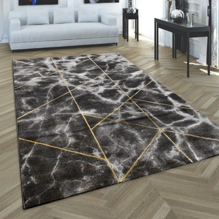Márvány mintás rövid szálú design szőnyeg nappaliba antracit-arany 120 cm kör alakú