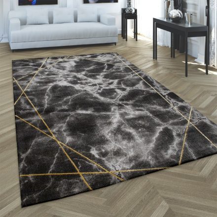 Márványos rövid szálú design szőnyeg geometria mintával antracit-arany 80x300 cm