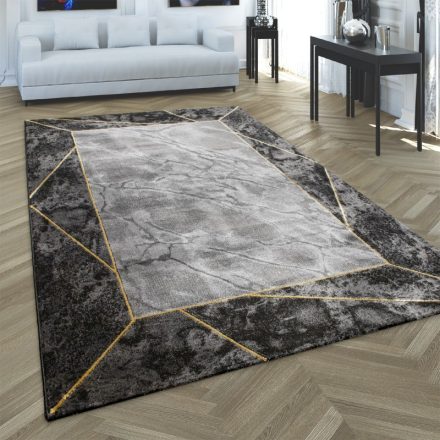 Bordűrös márványos rövid szálú design szőnyeg antracit-arany 240x340 cm