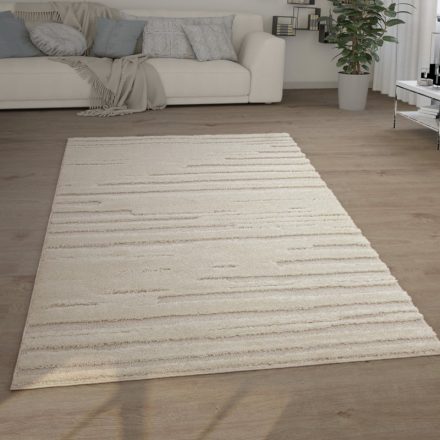 Krém shaggy szőnyeg nappaliba 3D hatású skandináv absztrakt mintás 160x220 cm