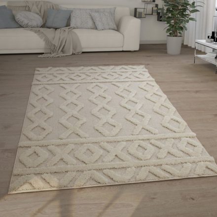 Krém shaggy szőnyeg nappaliba skandináv 3D hatású ethno 60x100 cm