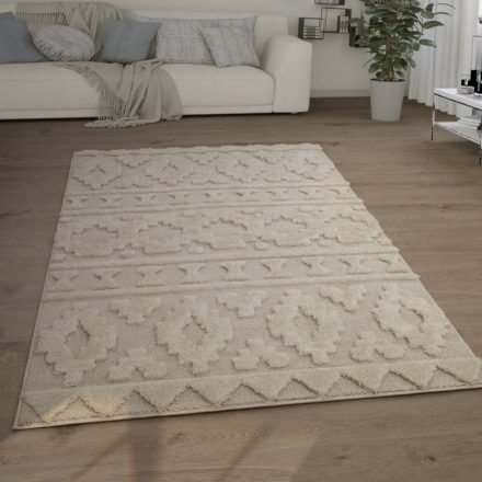 Krém skandináv shaggy szőnyeg nappaliba 3D hatású 60x100 cm
