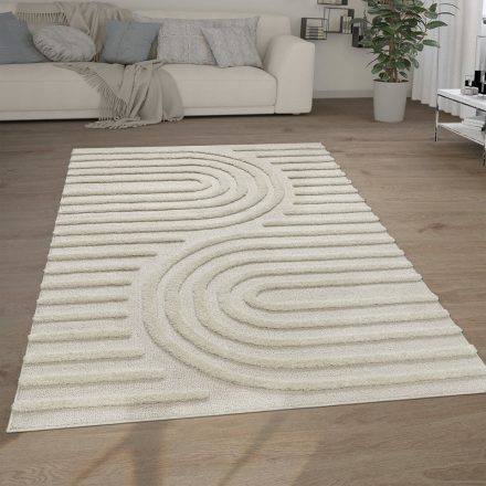 Shaggy szőnyeg nappaliba 3D hatású hullám mintával skandináv krém 200x280 cm
