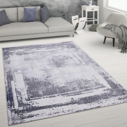 Rövidszálú bordűrös szőnyeg nappaliba vintage hatású - szürke 80x300 cm