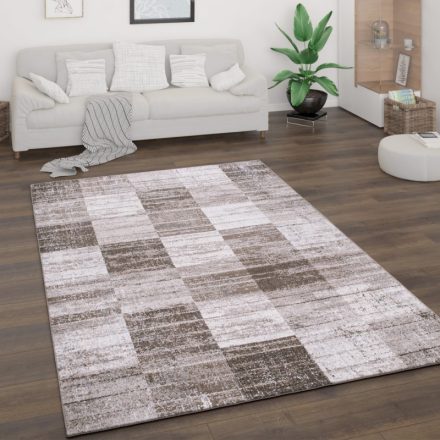 Modern nagyméretű szőnyeg nappaliba geometria négyzet mintával rövid szálú - barna 200x280 cm