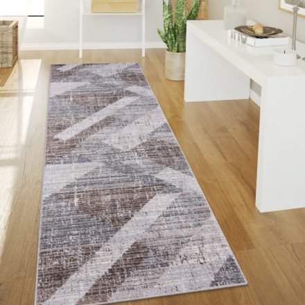 Modern szőnyeg nappaliba geometria parketta mintával rövid szálú - barna 80x300 cm