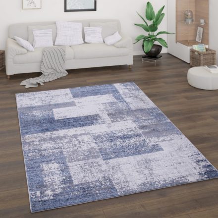 Modern szőnyeg nappaliba rövid szálú geometria mintával kék 240x340 cm