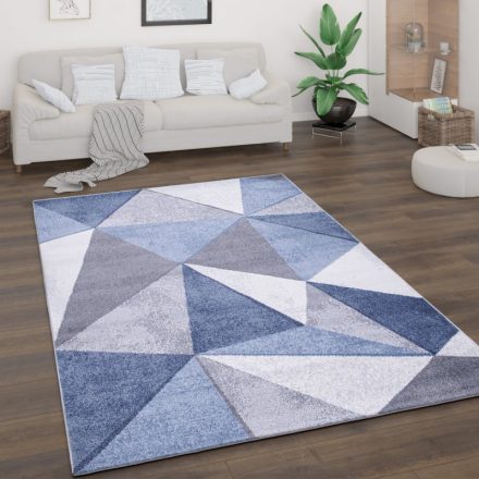 Modern szőnyeg nappaliba geometria mintával rövid szálú kék 60x100 cm