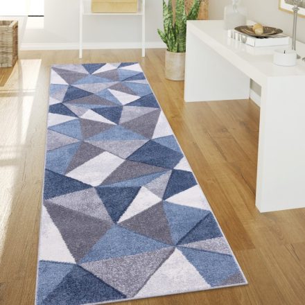 Modern szőnyeg nappaliba geometria mintával rövid szálú - kék 80x300 cm