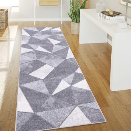 Modern szőnyeg nappaliba geometria mintával rövid szálú - szürke 80x300 cm