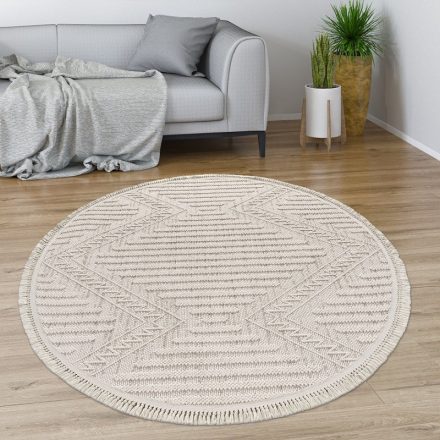 Krém skandináv stílusú modern szőnyeg nappaliba geometrikus mintával 160 cm kör alakú