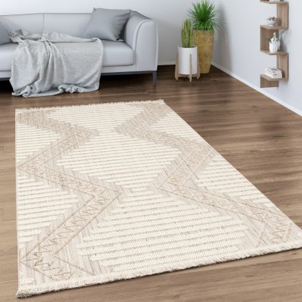 Krém skandináv stílusú modern szőnyeg nappaliba geometrikus mintával 160 cm kör alakú
