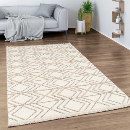 Krém azték mintás design szőnyeg nappaliba rombusz mintával 120 cm kör alakú