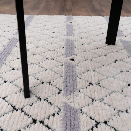 Skandináv 3D design szőnyeg nappaliba rojtos gyémánt mintás - szürke 240x340 cm
