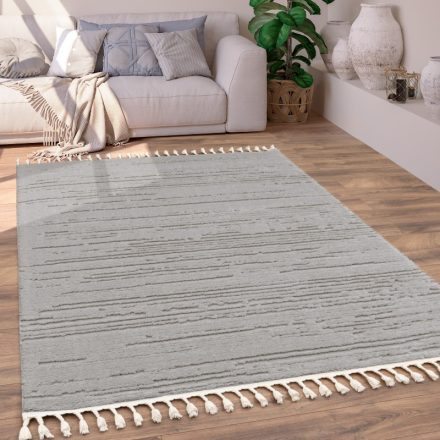 Egyszínű 3D hatású rojtos szőnyeg nappaliba - szürke 240x340 cm