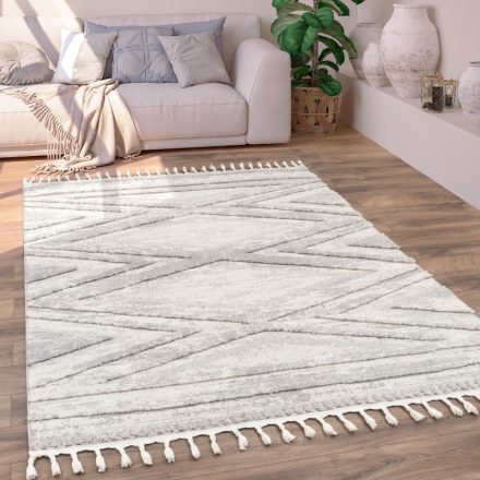 Skandináv szőnyeg 3D hatású rojtos szőnyeg nappaliba - szürke 240x340 cm
