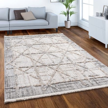 Skandináv szőnyeg nappaliba 3D hatású geometrikus krém 240x340 cm