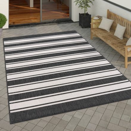Vízálló kültéri szőnyeg csíkos antracit-fehér 140x200 cm