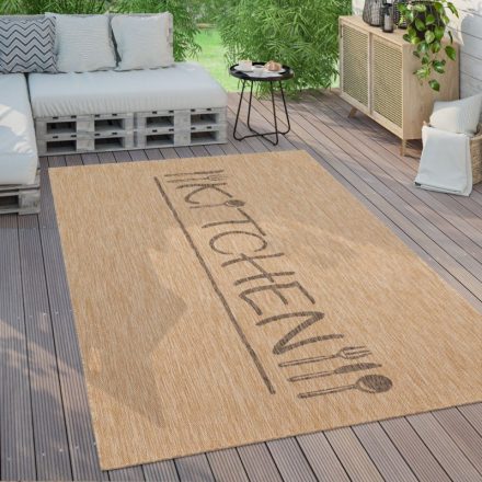 Lapos szövésű szőnyeg kültéri teraszra konyhai szőnyeg feliratos bézs 240x340 cm