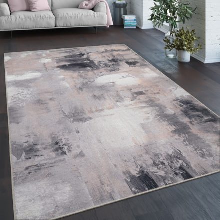 Modern szőnyeg nappaliba színes absztrakt festett mintás - bézs szőnyeg 120 cm kör alakú