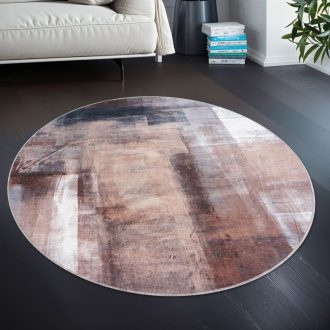 Kerek modern nappali szonyeg - barna, festett hatasu, absztrakt, 160 cm kor, Liv