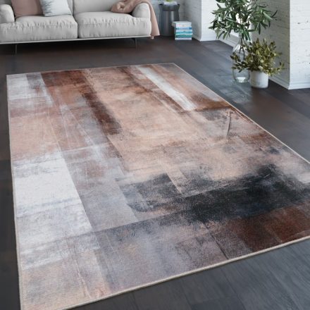 Modern szőnyeg nappaliba színes absztrakt festett mintás barna 200 cm kör alakú